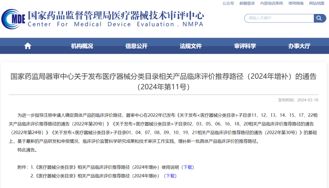 CMDE | 醫療器械分類(lèi)目錄相關(guān)產(chǎn)品臨床評價(jià)推薦路徑（2024年增補）